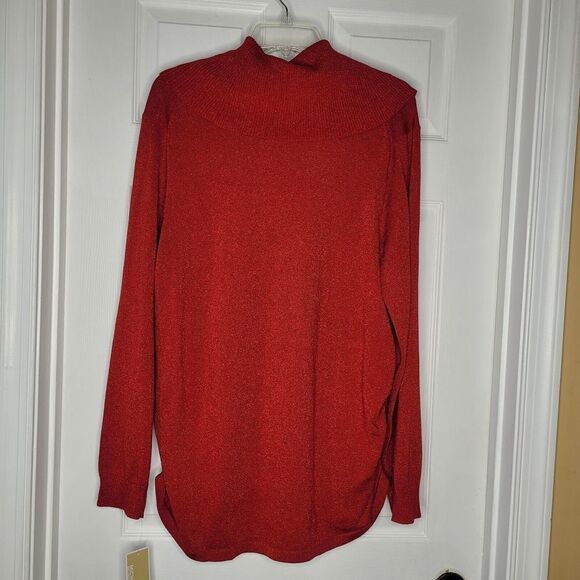 Michael Kors Sweater Women's Red Metallic Ruche Sides Cowl Neck Pullover Sz 2X - Picture 3 of 12